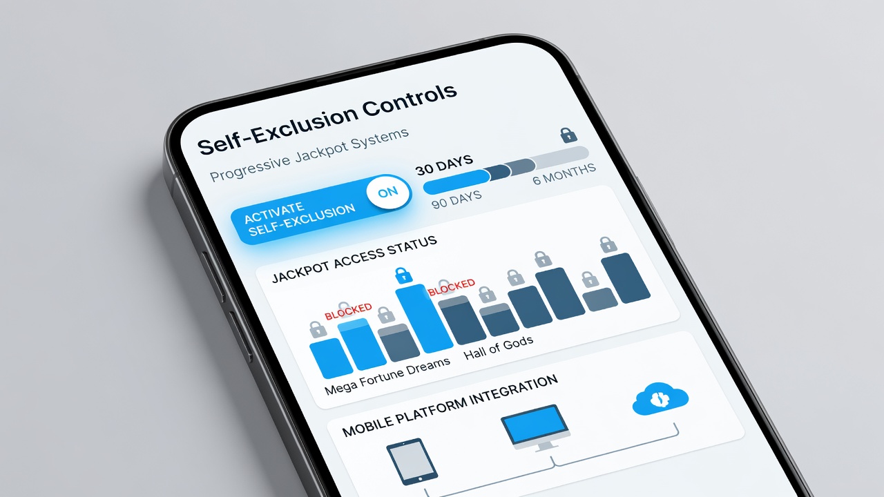 Diagram illustrating self-exclusion workflow in a mobile progressive jackpot environment