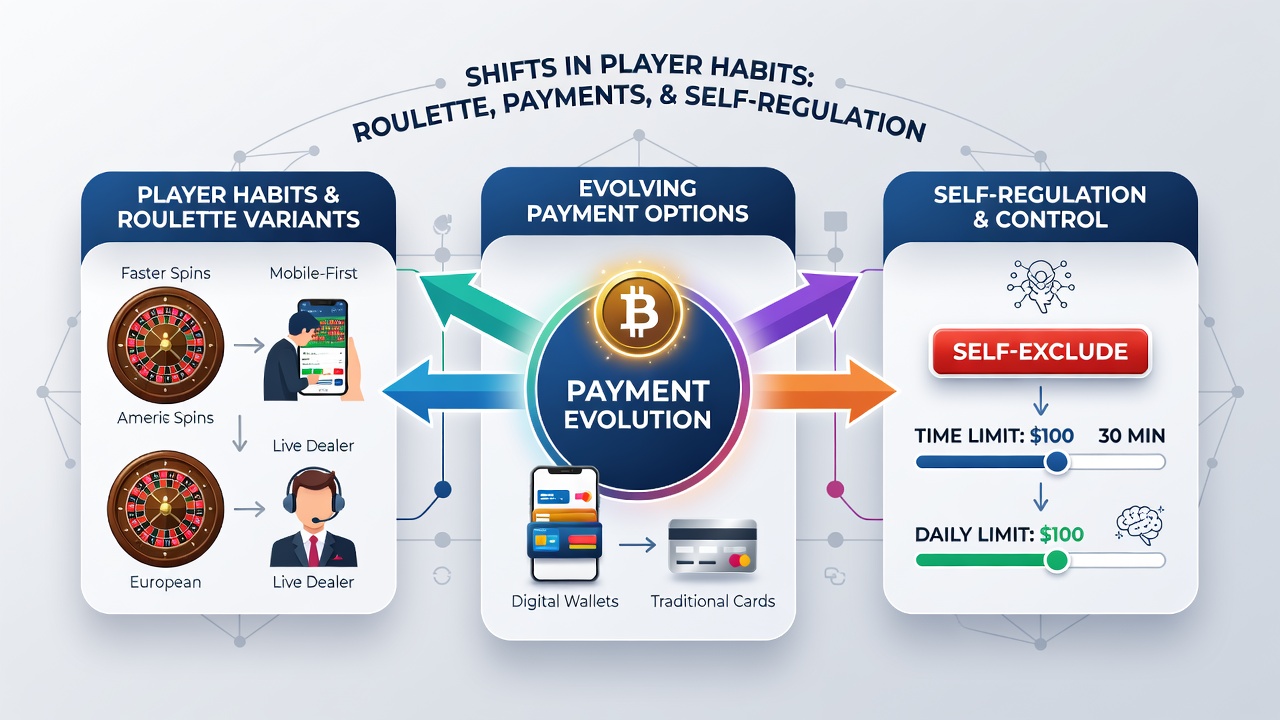 Player dashboard displaying self-management controls for deposit limits, session timers, and variant selection in an online casino environment